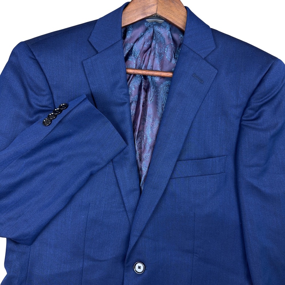 Indochino Mens Blue 100% Wool Blazer Paisley Lining Sport Coat Jacket 38R